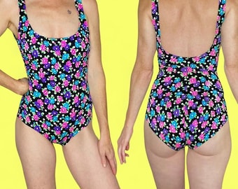 Traje de baño de una pieza vintage con estampado floral brillante de Carol Wior