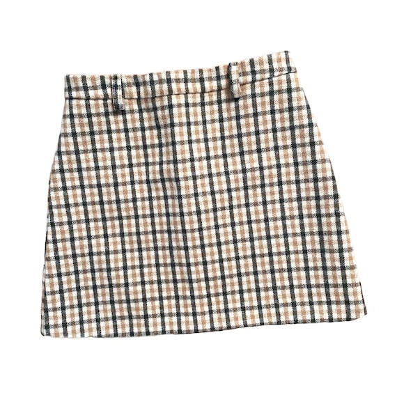 Vintage Tan Beige Brown Plaid Mini Skirt - image 1