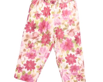 Vintage veld FG Gear roze bloemen zijden Capri broek