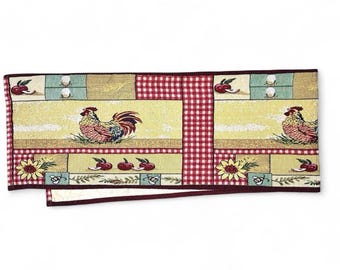 Camino de mesa estilo casa de campo con estampado vintage de gallo y girasol