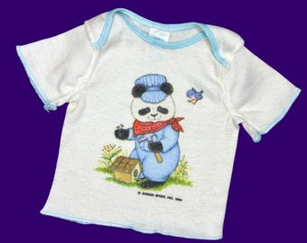 Camiseta vintage de los 80 de Curity Baby, talla 4-9 meses, con estampado de oso panda.