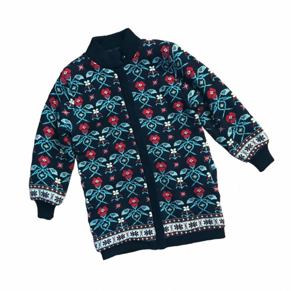 Vintage Fair Isle Floral Long Sweater Jacket
