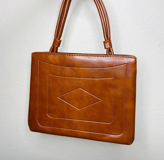 Vintage Brown Square Chic Leather Handbag - image 5