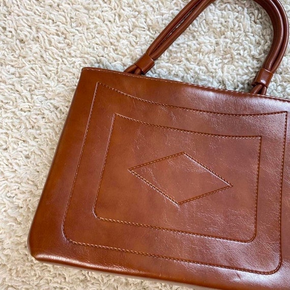 Vintage Brown Square Chic Leather Handbag - image 3