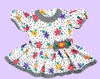 Vintage 80’s Girls 18M Floral Polka Dot Colorful Summer Dress