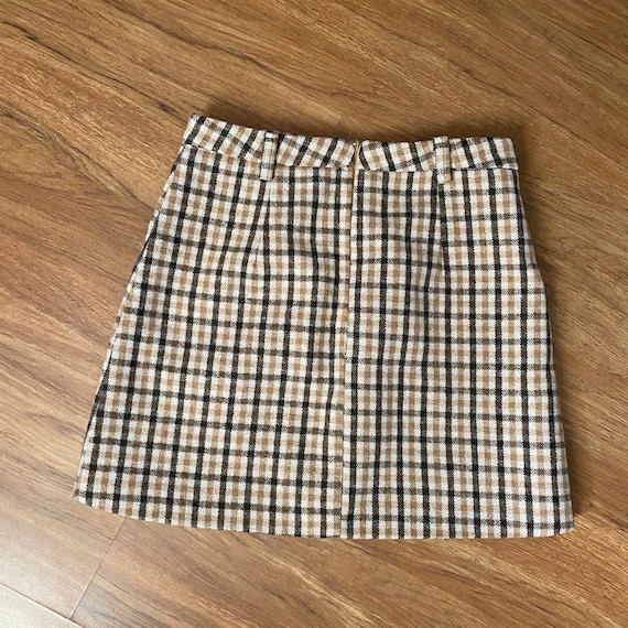 Vintage Tan Beige Brown Plaid Mini Skirt - image 2