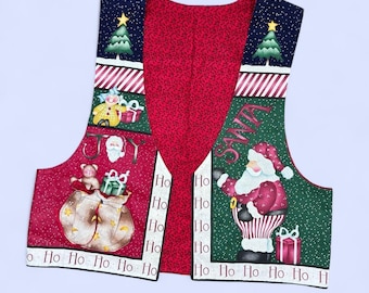 Chaleco navideño vintage de los 90 con estampado de regalos de Papá Noel.
