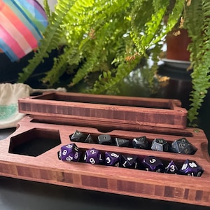 Dungeons Box™ D&D Dice Box • USA Made • Hero Dice Vault Handmade RPG • Bamboo Hardwood Dice Tray • Miniature Storage • Phone + Tablet Stand