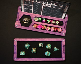 Dungeons Box™ D&D-dobbelstenendoos • Gemaakt in de VS • Handgemaakte Hero Dice Vault RPG • Bamboe hardhouten dobbelsteenbak • Miniatuuropberger • Standaard voor telefoon en tablet