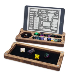 Dungeons Box™ D&D Dice Box • USA Made • Hero Dice Vault Handmade RPG • Bamboo Hardwood Dice Tray • Miniature Storage • Phone + Tablet Stand