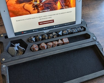 Dungeons Box™ Handmade D&D Dice Tray with Miniature Storage and Tablet Stand