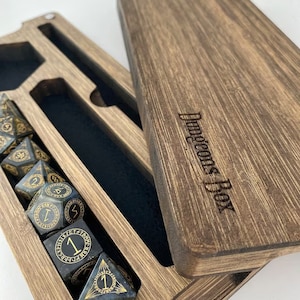 Dungeons Box™ D&D Dice Box • USA Made • Hero Dice Vault Handmade RPG • Bamboo Hardwood Dice Tray • Miniature Storage • Phone + Tablet Stand