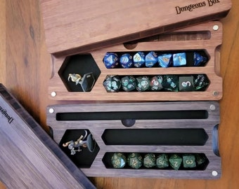 Dungeons Box™ D&D Dice Box • USA Made • Hero Dice Vault Handmade RPG • Bamboo Hardwood Dice Tray • Miniature Storage • Phone + Tablet Stand