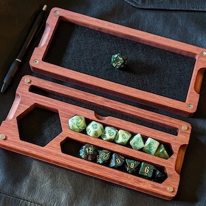 Dungeons Box™ D&D Dice Box • USA Made • Hero Dice Vault Handmade RPG • Bamboo Hardwood Dice Tray • Miniature Storage • Phone + Tablet Stand