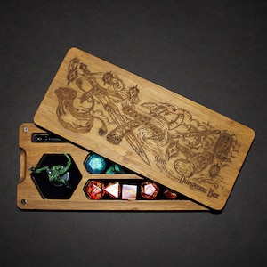 Dungeons Box™ D&D Dice Box – USA Made | Handmade Hero Dice Vault | Bamboo Hardwood Dice Tray | RPG Miniature Storage | Phone + Tablet Stand