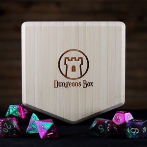 Dungeons Box™ POCKET D&D Dice Box • USA Made • Hero Dice Vault Handmade • Bamboo Hardwood Dice Tray • Miniature Storage • Phone Tablet Stand