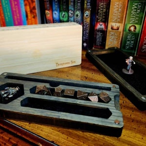 Dungeons Box™ D&D Dice Box • USA Made • Hero Dice Vault Handmade RPG • Bamboo Hardwood Dice Tray • Miniature Storage • Phone + Tablet Stand