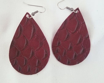 Wine Serpent/ Leather Statement Earrings / FREE SHIPPING / Teardrop / Medium / 2.25"x1.5" / Hypo-Allergenic / Easter / Mothers Day / Spring