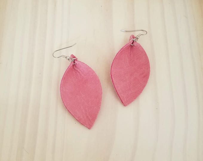 Pink Flamingo Leather Statement Earrings / FREE SHIPPING /  /  / Leaf / 2.5"x1.25"/ Hypo-Allergenic / Spring