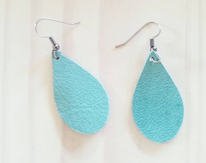 Mint Green / Leather Statement Earrings/ FREE SHIPPING /  Inspired / Teardrop/ Small / 1.75"x1"/Hypoallergenic / Easter/ Spring