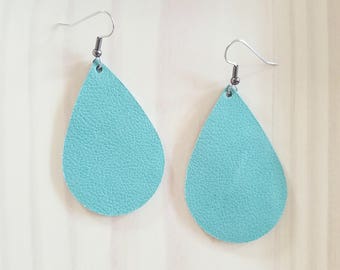Mint Green / Leather Statement Earrings / FREE SHIPPING / Teardrop / Medium / 2.25"x1.5" / Hypo-Allergenic / Easter / Mothers Day / Spring