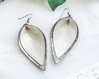 Bronze Frost / Genuine Leather Earrings / Layered Leather Earrings / Petal /  Rustic Style / Statement Earrings / Aella V Jewelry / 3x1.75"