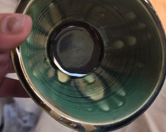 S & M - Green Ceramic Bowl - Handmade Wheel Thrown Stoneware
