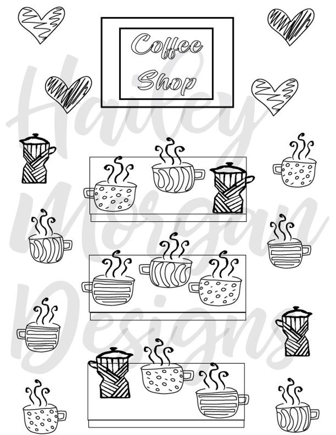Coffee coloring page pdf coffee shop coloring pages pdf | Etsy
