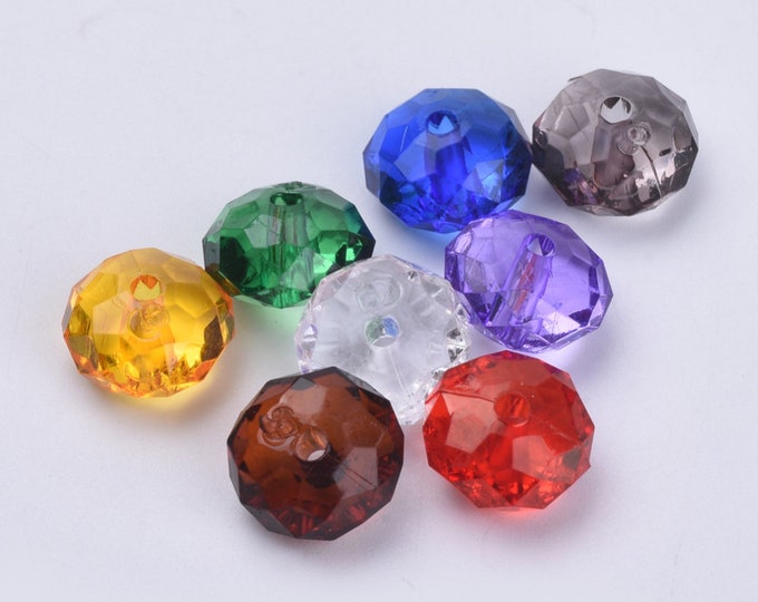 100 Mixed Colors 10x6mm Faceted Rondelle Acrylic Beads (A247b)