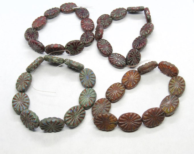 Choice of Color 1 Str 14x18mm Oval Czech Glass Beads w/Picasso Finish  (A121L/M & O/P)