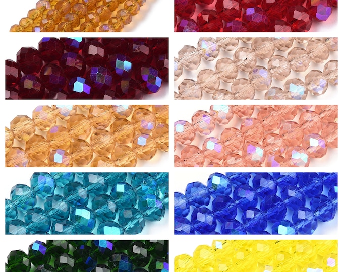 1 Str 8x6mm Choice of Color Half Rainbow Plated Faceted Glass Rondelle Beads (A252a-J)