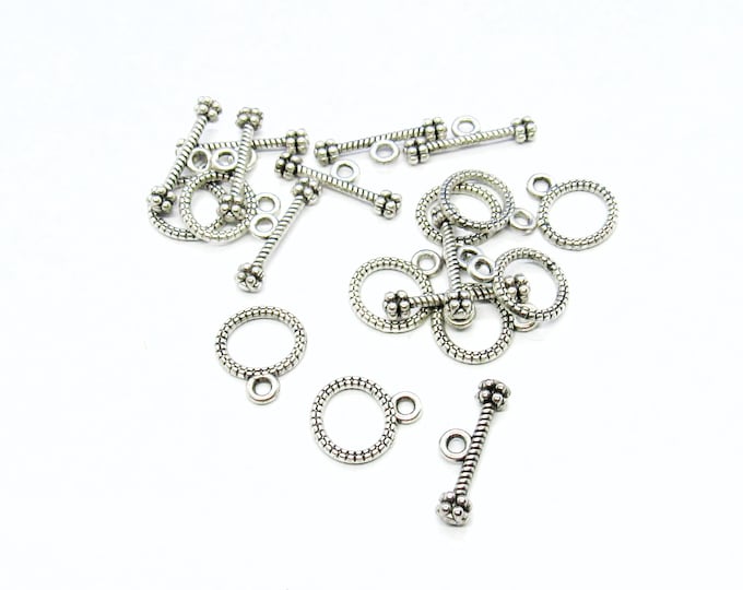 10 Sets Antique Silver Round Toggle Clasps 11x9mm  (A317a)