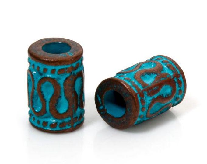 10 Red Copper Tone w/Patina Alloy 9x6mm Round Cylinder Spacer Beads (A487d)
