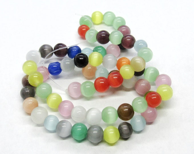 1 Strand Assorted Colors 6mm Cat's Eye Glass Beads (A201a)