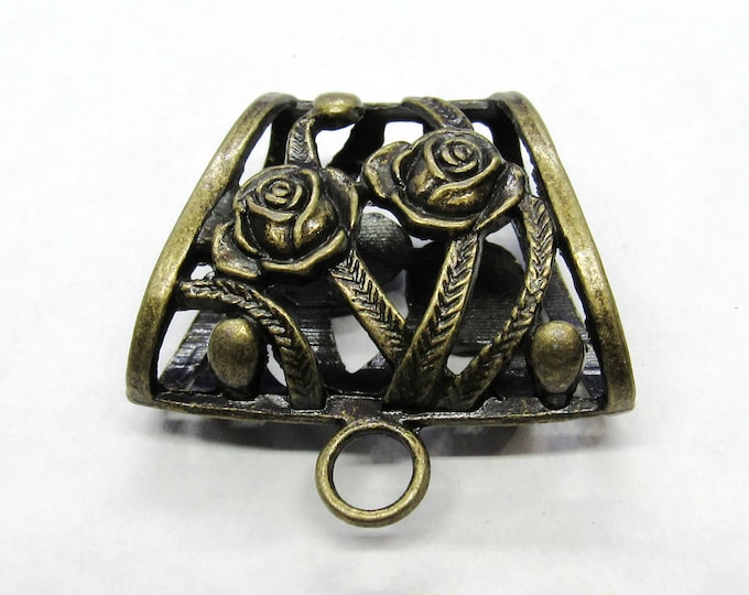 1 Antique Bronze Alloy Wrap Scarf Bails with 2 Flowers 4cm (A141h)