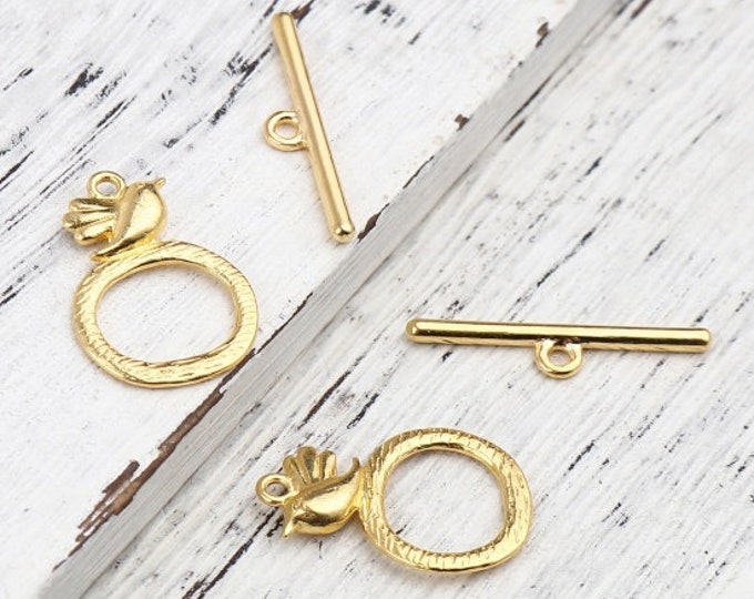10 Sets Gold Plated Toggle Clasps with Bird 26x18mm  (A323f)