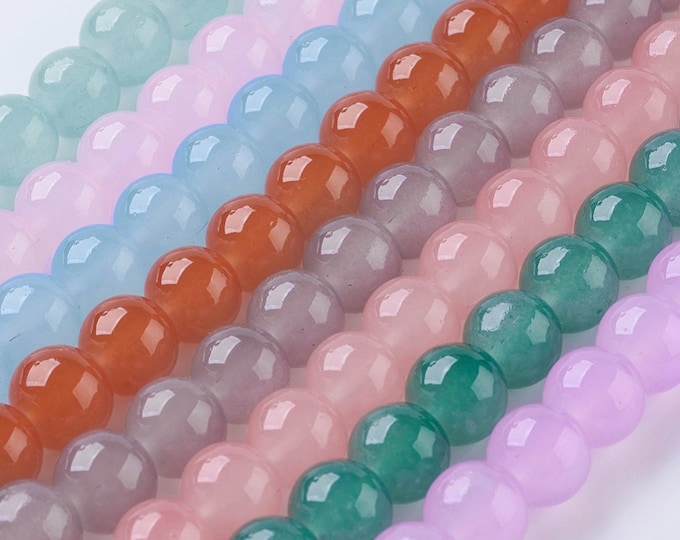 1 Strand 8mm Choice of Color Round Imitation Jade Glass Beads (A383L-O)