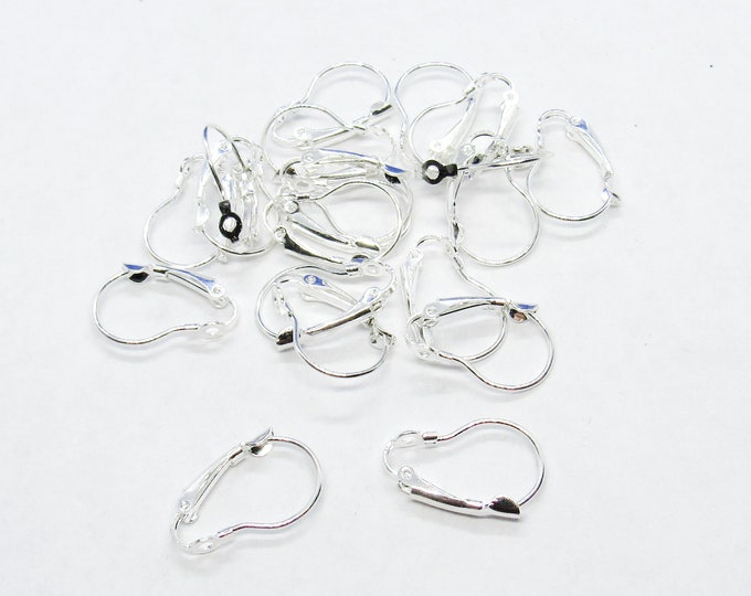Silver Plated Leverback Earrings Findings w/Loops 19x10mm  (A159h/175s)