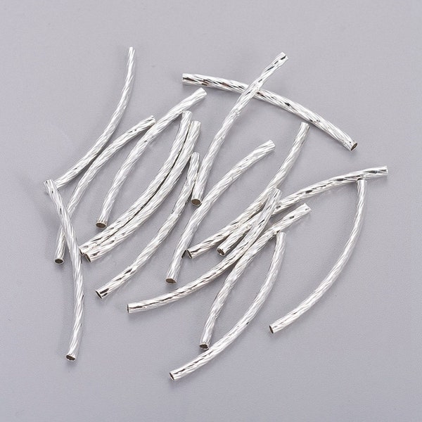 50 Silver Plated Brass 35mm Spiraled Curved Tube Beads (A224r)