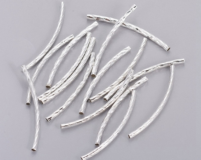 50 Silver Tone Brass 35mm Spiraled Curved Tube Beads (A224r)