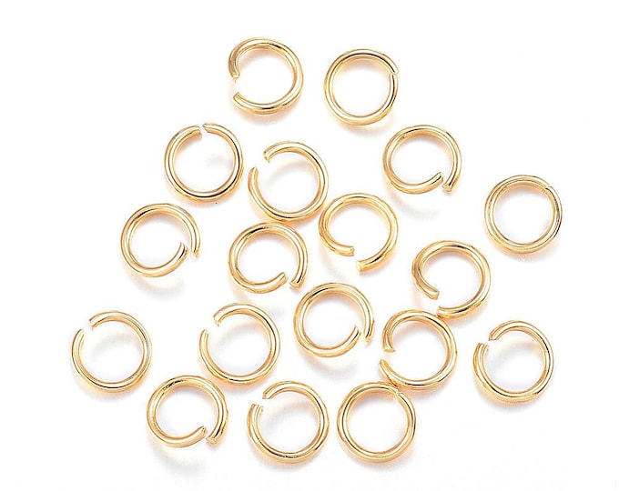 100pc 24k Gold Plated Stainless Steel Opened Jump Rings 7mm x 1mm  (A478e)