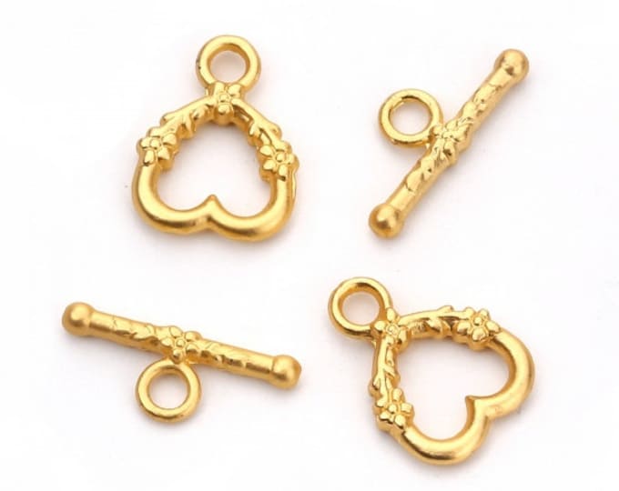 2 Sets Matte Gold Plated Heart Toggle Clasps 21x14mm  (A260i)