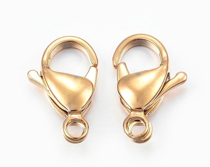 5pc 24k Gold Plated Stainless Steel 13x8mm Lobster Claw Clasps (A478i)