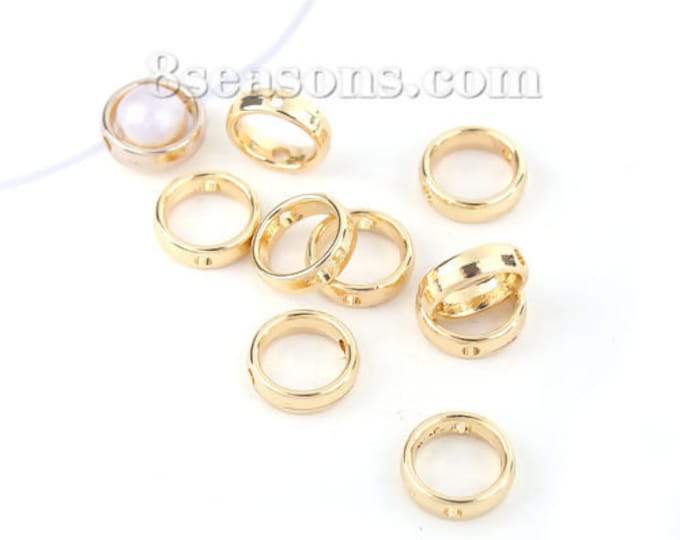 5 Gold Plated Alloy Round Bead Frames (Fits 8mm Beads) 12mm  (A382f)