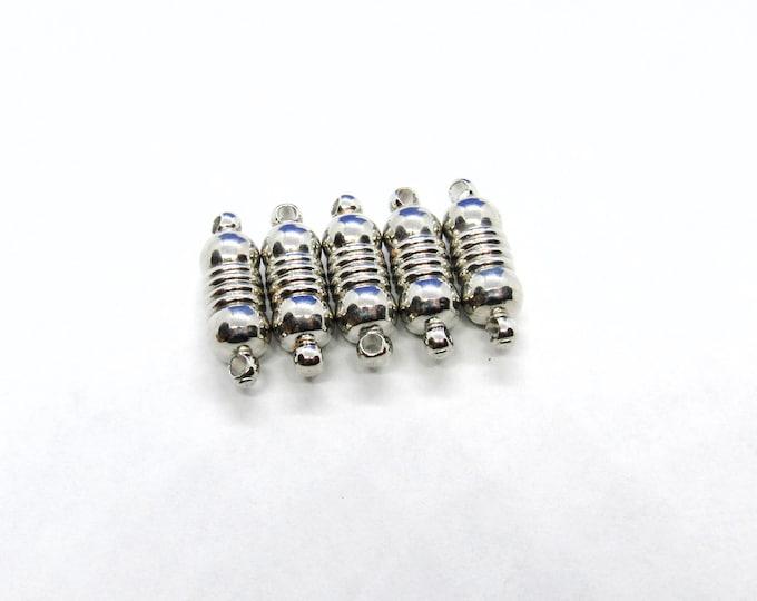 5 Platinum Tone Brass Cylinder Magnetic Clasps 18x6mm  (A129k)