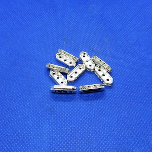 10 Silver Plated Tone Brass Clear Rhinestone 3 Hole Spacer Beads 18x8mm (A372Q)