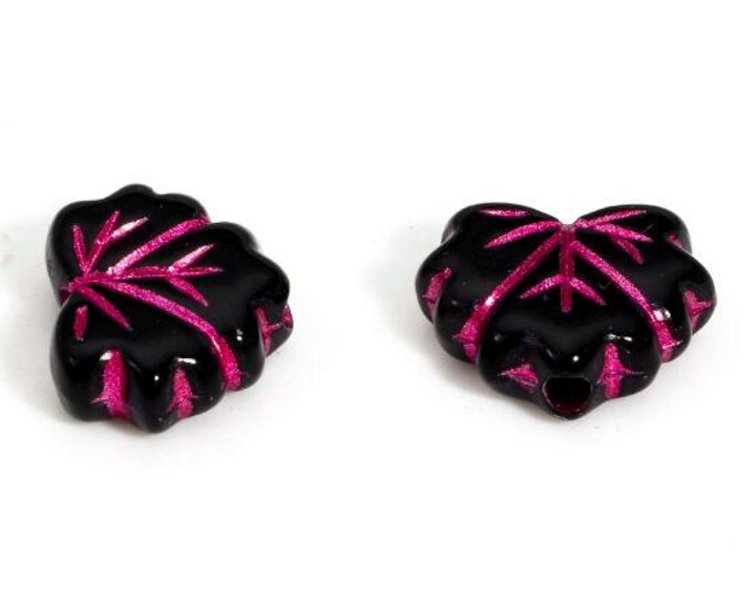 25 pcs Leaf Acrylic Retro Beads 13mm x 10.5mm - Black Plum Blossom (A82a)