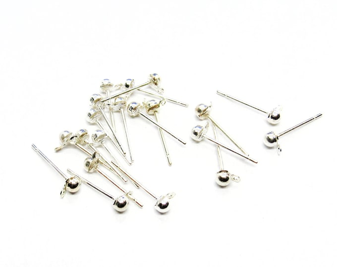 10 Pr (20pcs) Silver Plated Post Stud Earrings Findings w/Loops 5x3mm - 20g  (A175e)