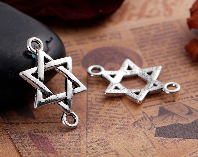 Antique Silver Tone Alloy Star of David Hexagon Connector Links 26x17mm (A429a)