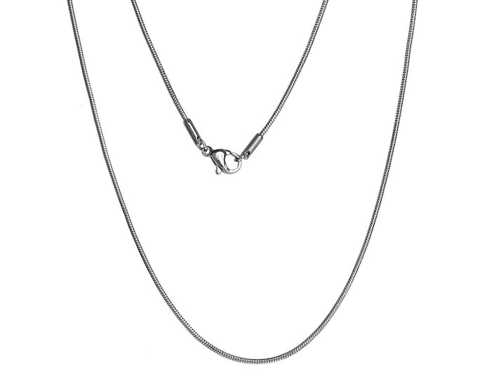1 (304) Stainless Steel Silver Tone Snake Chain Necklace 16 1/8" (A224b)